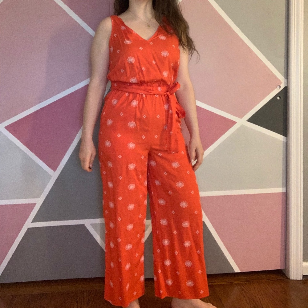 loft red flower jumpsuit